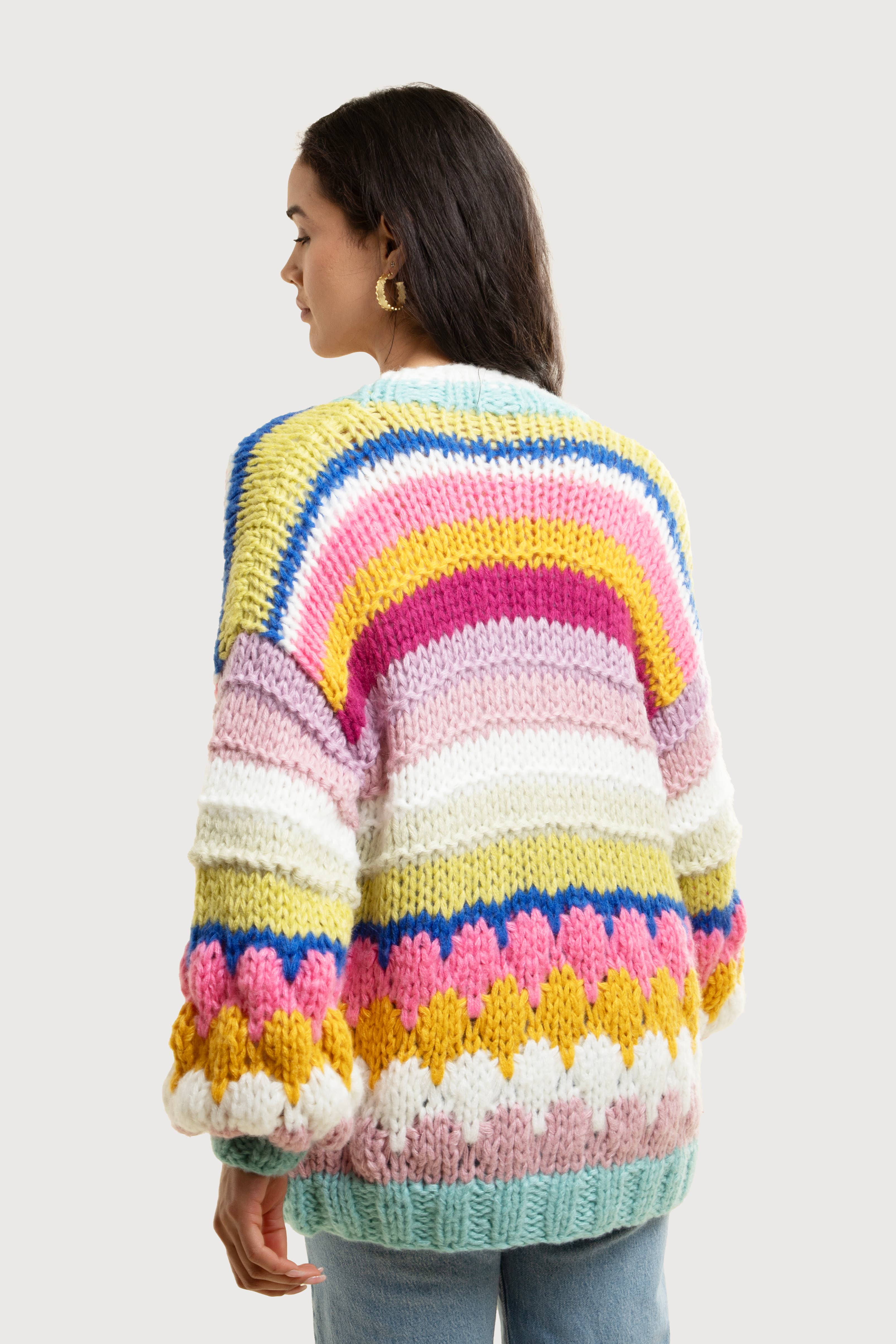 SAACHI - Wholesale Cardigan - Women's - Knitted Rainbow Bubble Stitch Cardigan2