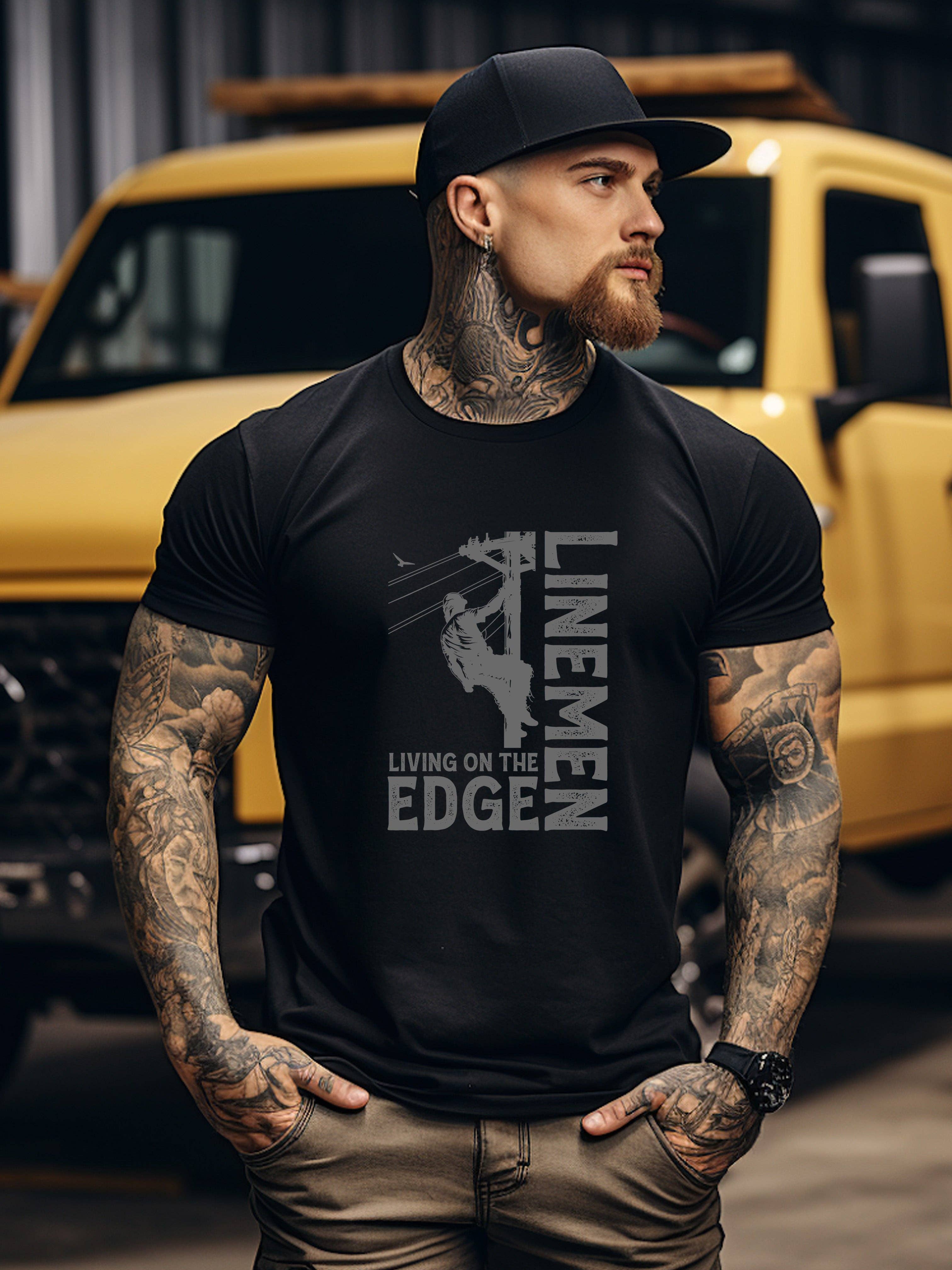 Cherry Chic Designs - Wholesale Screen Printed T-Shirt - Men's - Lineman Living on the Edge - Softstyle Tee - Black0