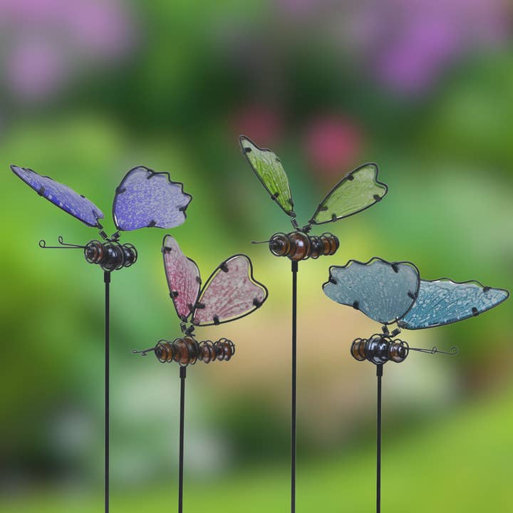 Assorted Glass Butterfly Stakes – 12pc for wholesale by GeoCentral