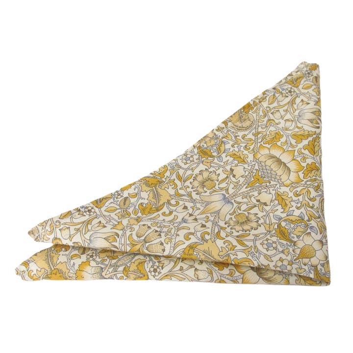 Lodden Mustard Cotton Pocket Square Made with Liberty Fabric for wholesale by Cecil Jones