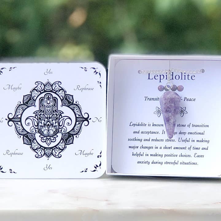 Mindful Intentions® - Wholesale Meditation Supplies - Lepidolite Pendulum with Pendulum Board & Instructions4