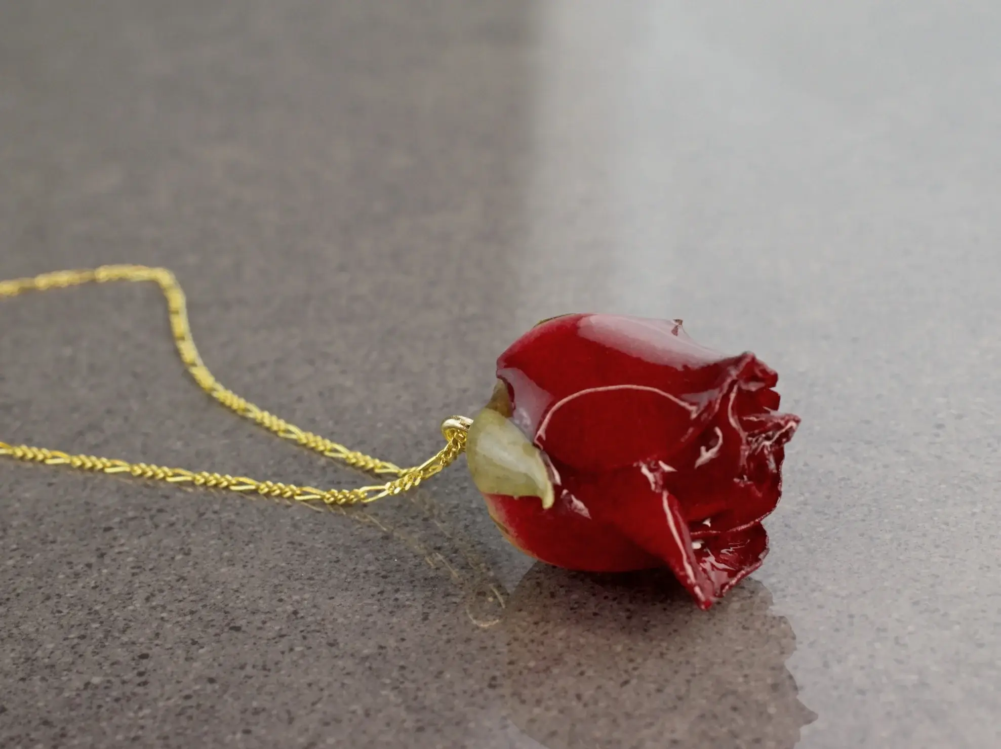 MadamLili - Vente Colliers à pendentif - Chaîne en argent sterling 925 plaqué or « vraie rose rouge »8