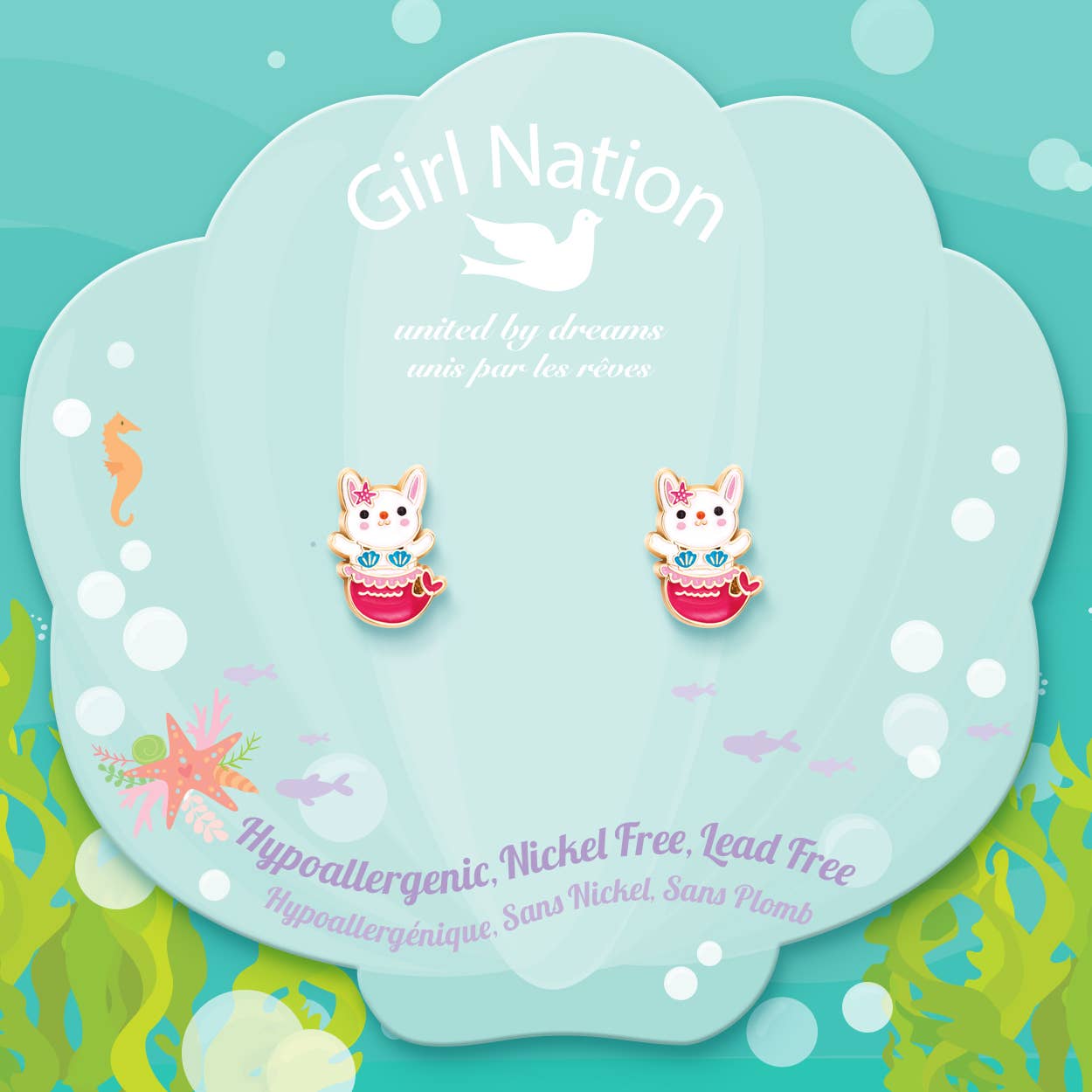 Girl Nation - Wholesale Earrings - Kids - Bunny Mermaid | Cutie Stud Earrings for Girls3