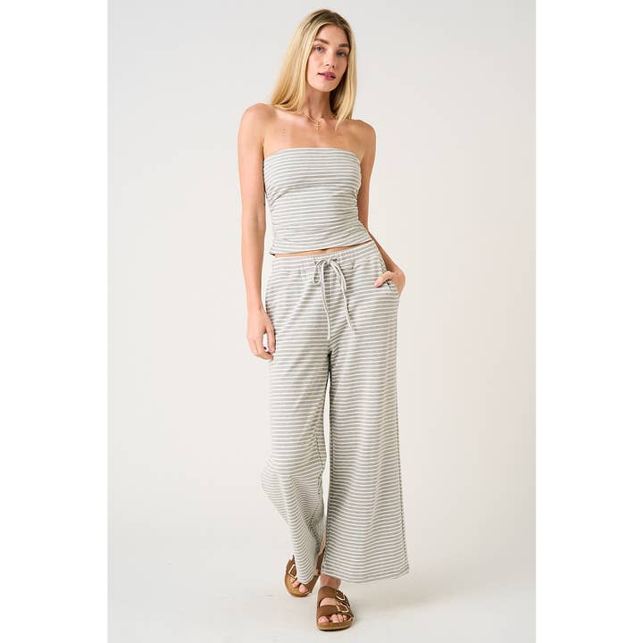 Set Striped Printed Smocked Back Tube Top n Pants for wholesale by BNS