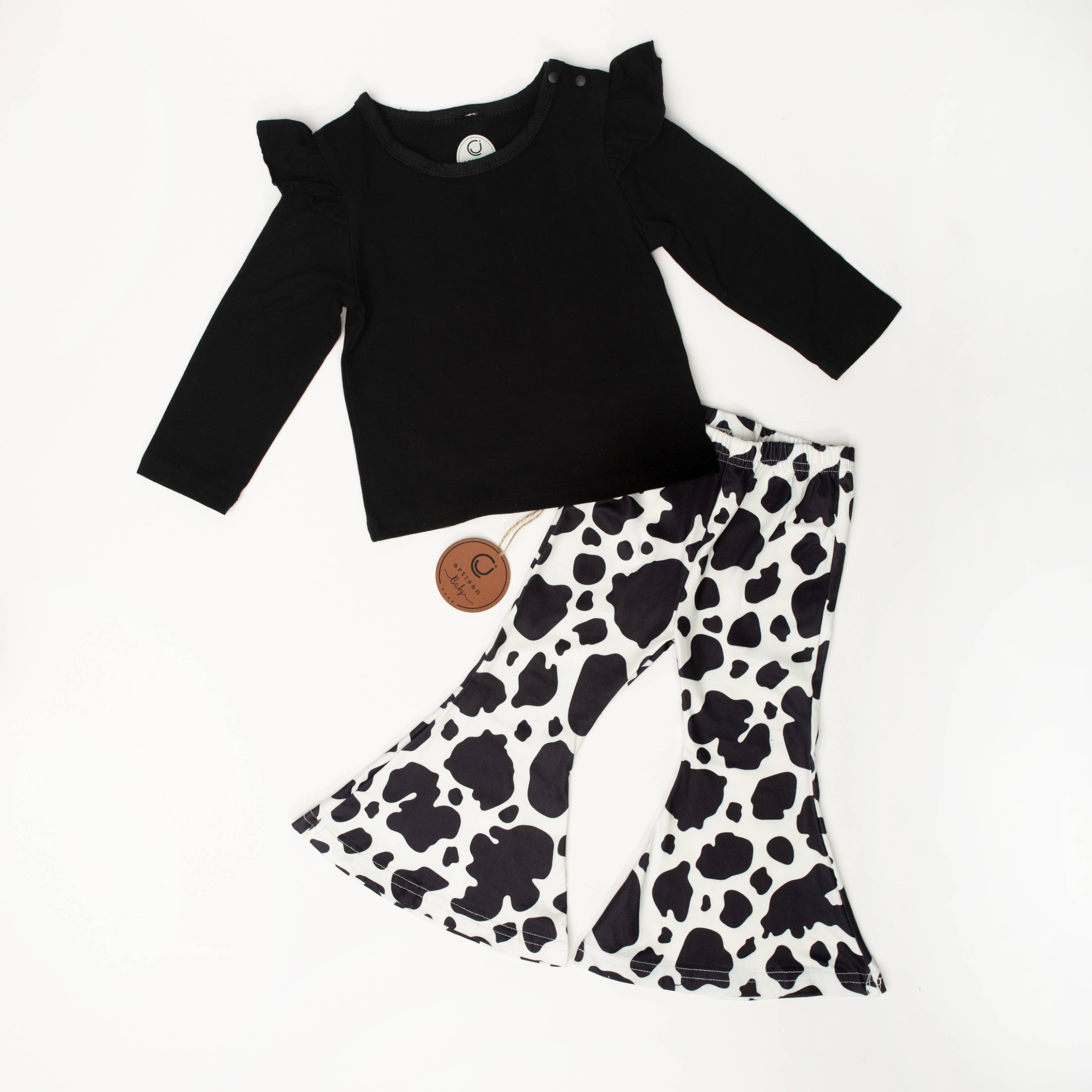 Charlie James Artisan Boutique - Wholesale Top & Pant Set - Kids - Cow Print Bell Bottom Set3