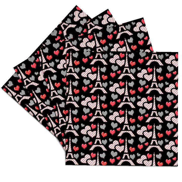 3dRose - Wholesale Coasters - 3dRose, Cute Red and Black Eiffel Towers and Hearts Pattern, Coaster
