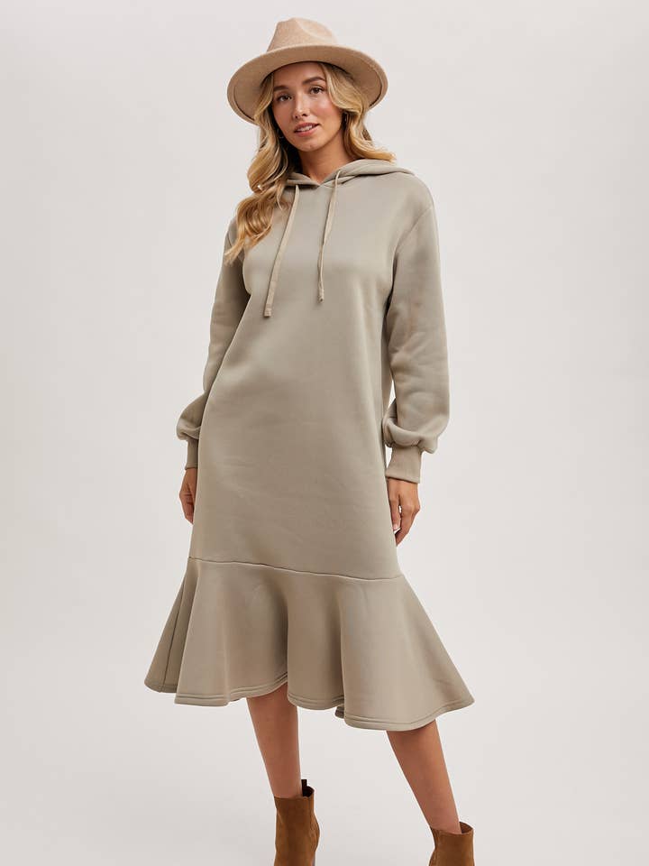 FLOUNCE HEM HOODIE SWEATSHIRT MIDI DRESS for wholesale by Bluivy