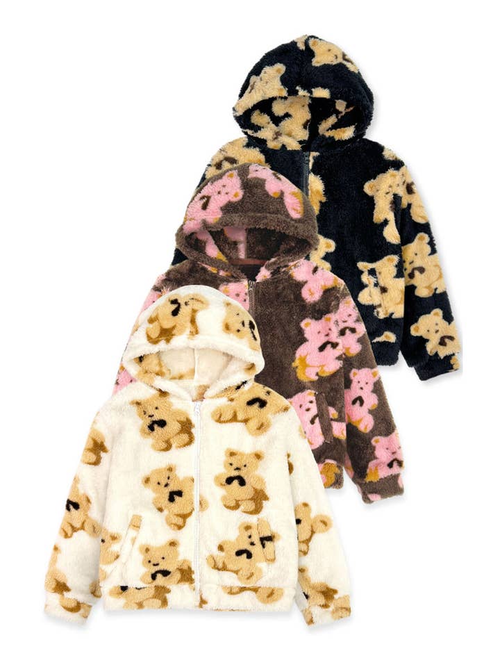 Cutie Patootie Clothing - Wholesale Jacket - Kids - TFJ-K24-9039T Toddler's Coral Fleece Teddy Hoodie Jacket