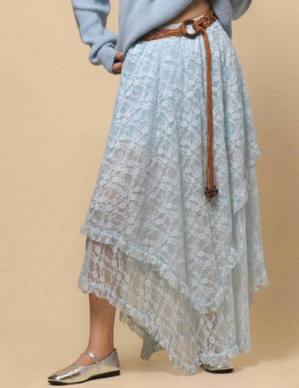 Sweetkama - Vente Jupe – femme - Jupe mi-longue en dentelle florale de couleur unie pour femmes SKS480115