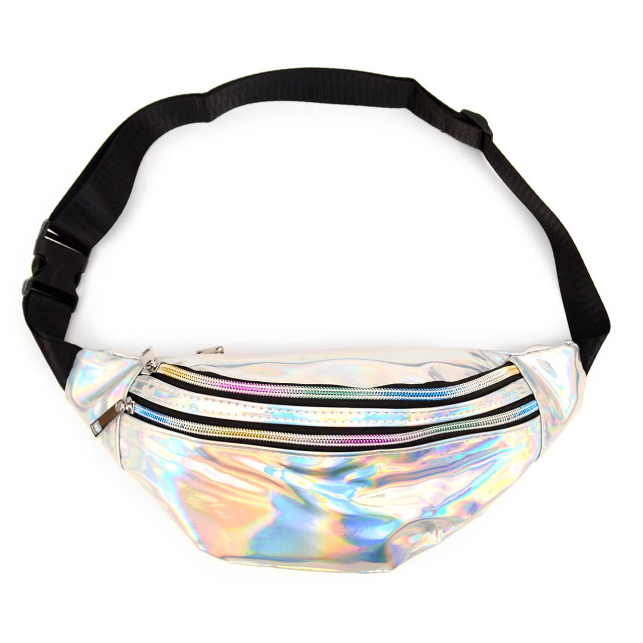 Selini New York - Wholesale Belt Bag - Women's - Silver Iridescent Holographic Waist Fanny Pack - LFBG13002