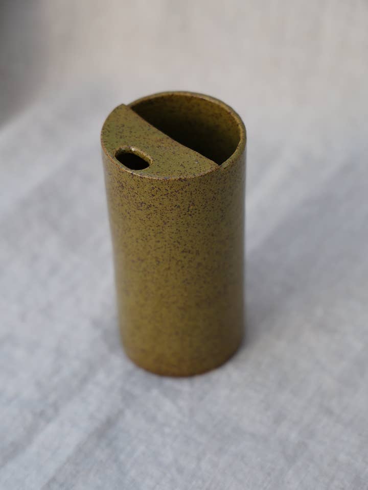 Olive Speckled Travel Mug, To Go Cup, On The Go Cup, Ceramic Travel Mug, Mustache Saver, Handmade Pottery, Speckled Minimalist Green Travel Mug for wholesale by Ellie Begin Design