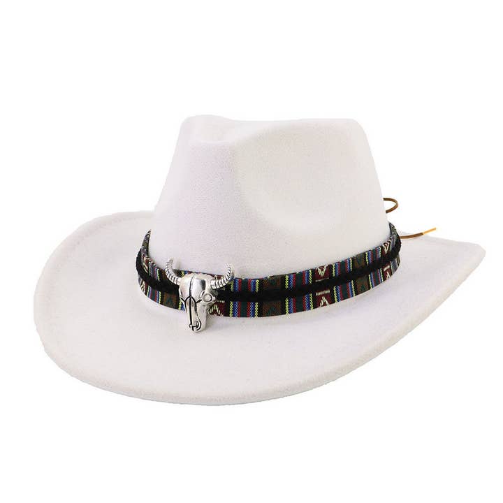 ACCITY - Wholesale Cowboy Hat - Unisex - Bull Head Decor Wide Brim Western Cowboy Hat_CWAH17697