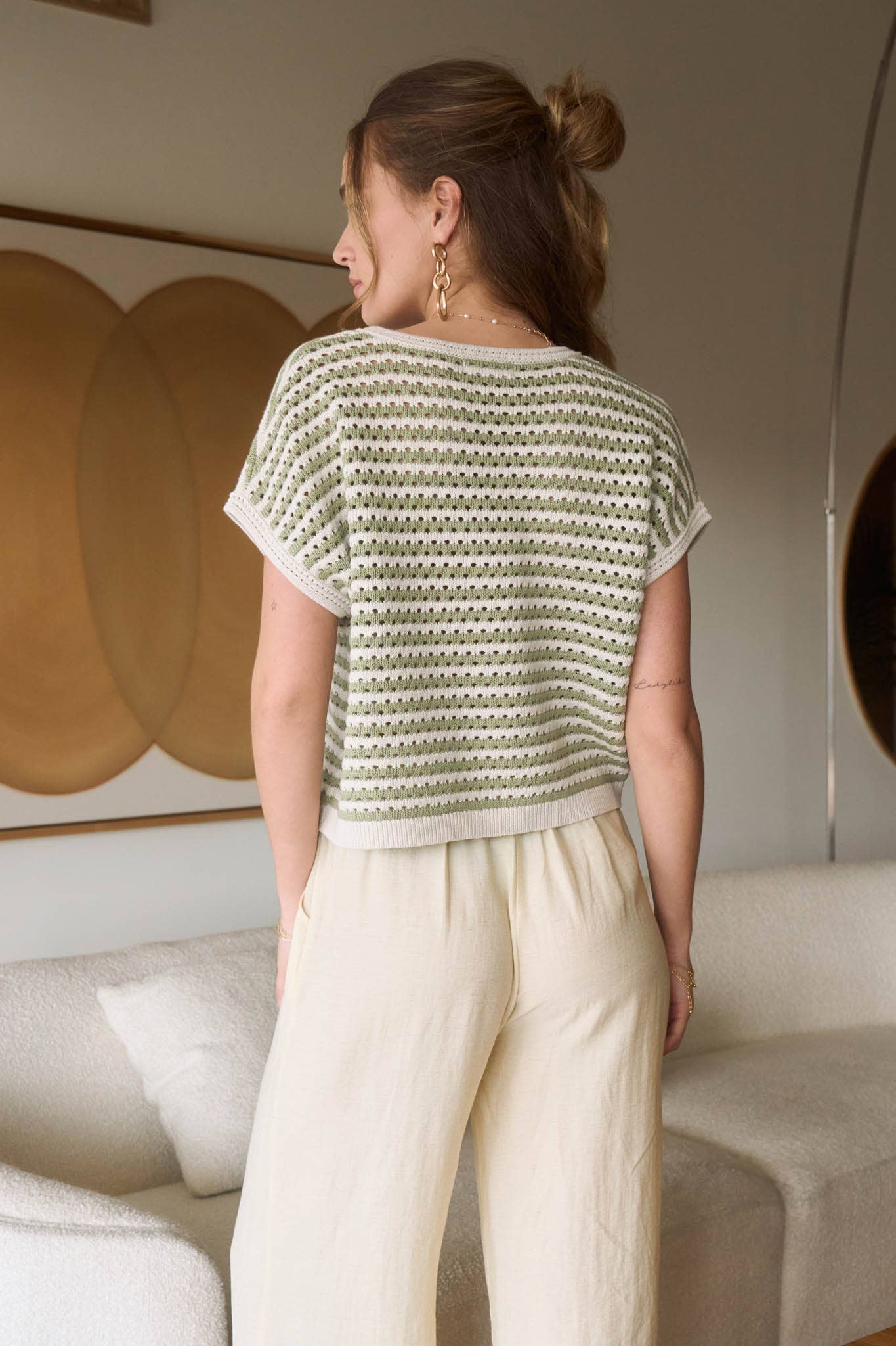 Blu Pepper – wholesale Knitted jumper – Women′s – STRIPE CROCHET KNIT BATWING SHORT SLEEVE SWEATER T1