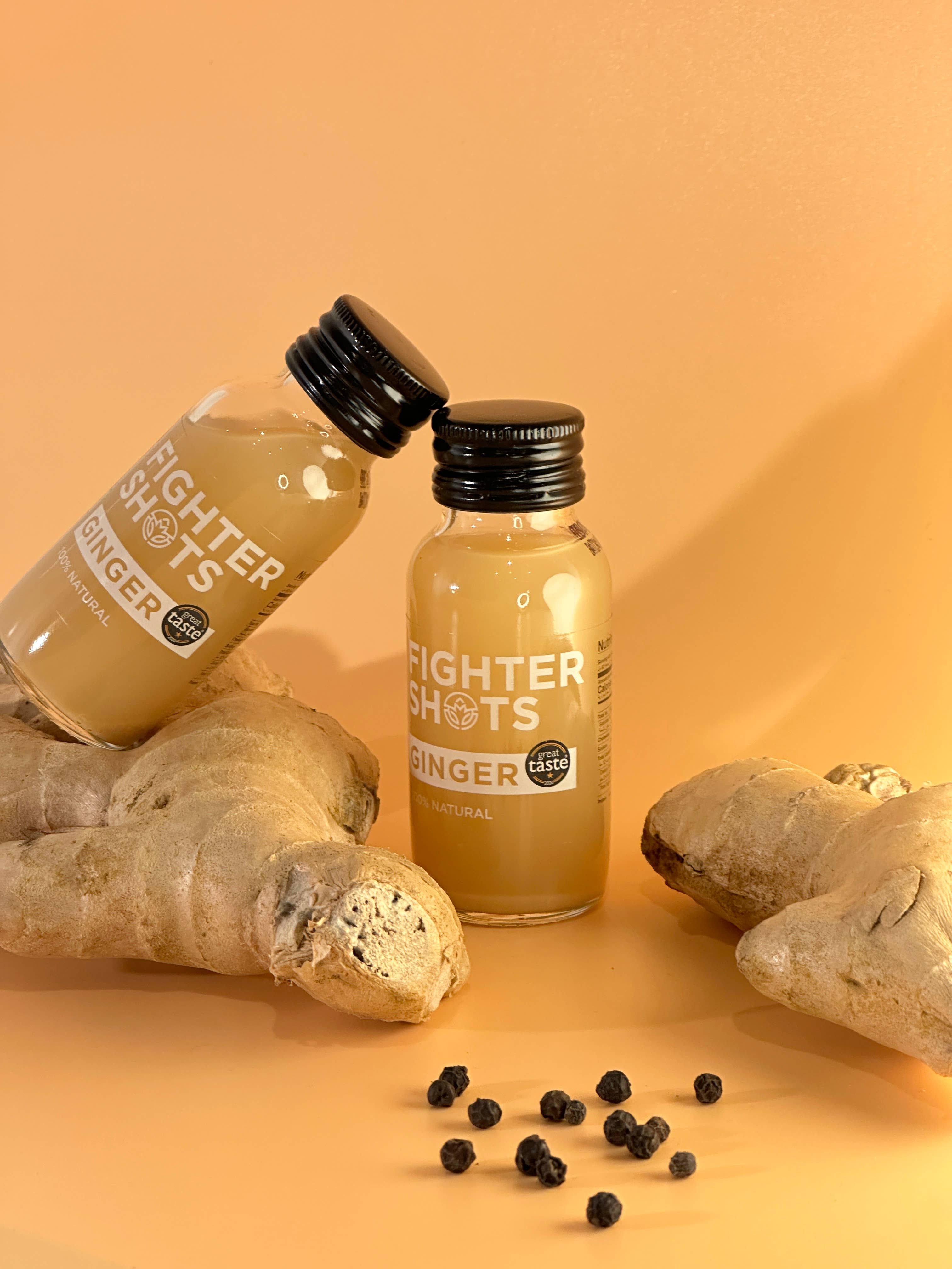 Fighter Shots - Wholesale Wellness Juice/Tonic - Ginger - Organic, Cold Pressed, glass bottle, 12x60ml3