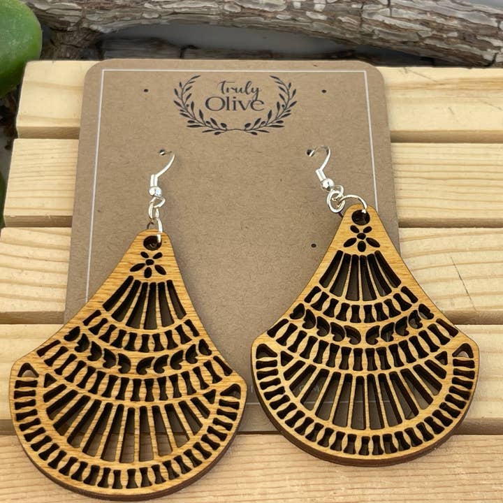 Elegant Shapely Wood Earrings for wholesale by Truly Olive