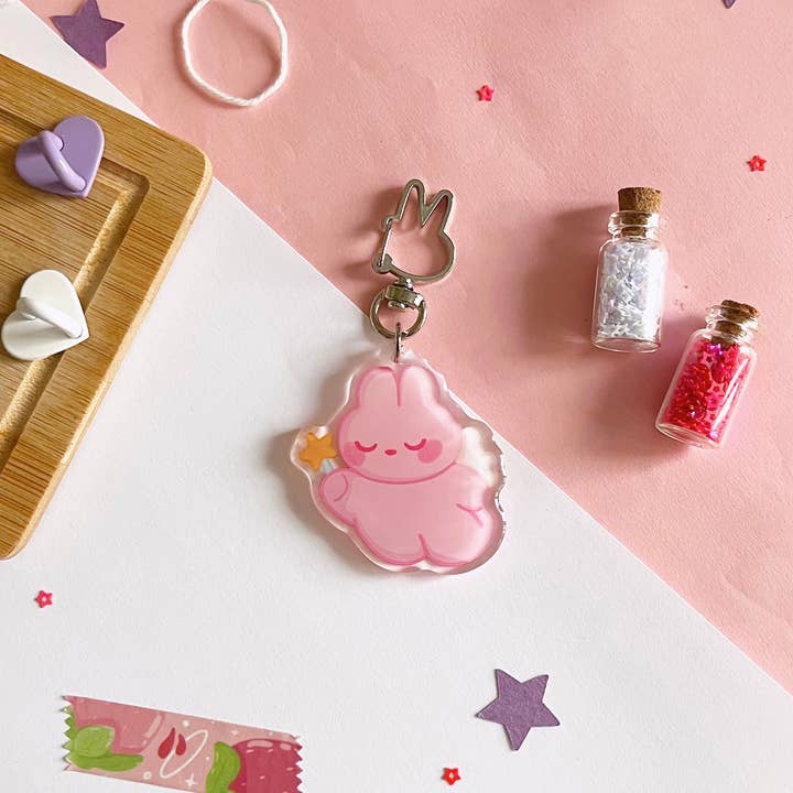 madebyshania – wholesale Nyckelringar - Dam – Angel Bunny Glitter Nyckelring