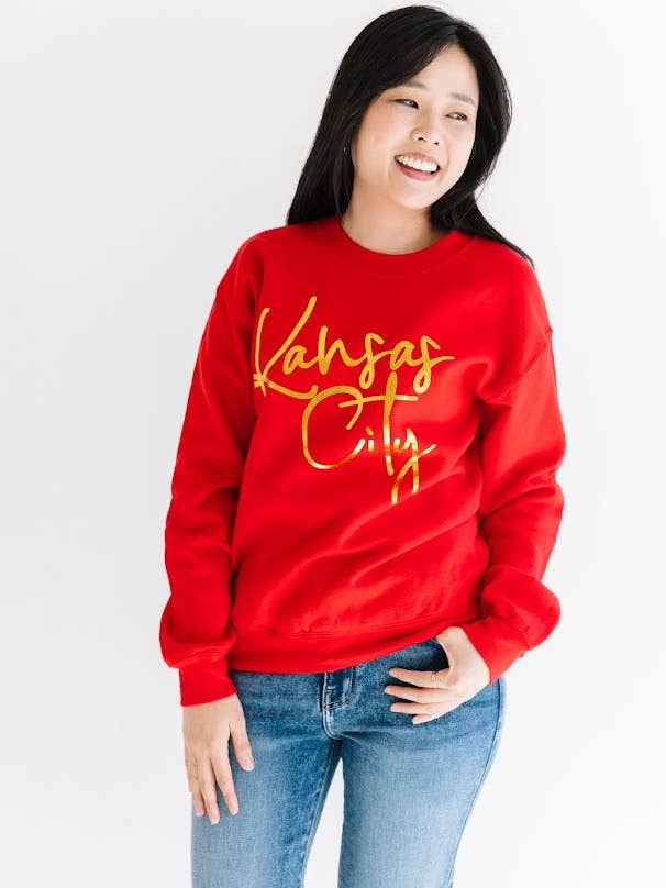 Rood Metalen Script Kansas City Sweatshirt Pakket voor wholesale door Pink Dinosaur