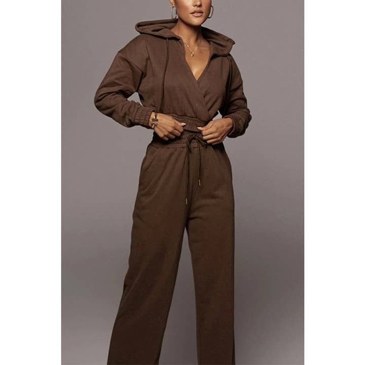Paperdoll - Wholesale Tracksuit - Women's - Hooded Tracksuit Short Top and Wide Leg Pants 0