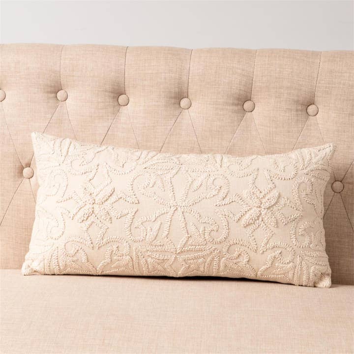 Lumbar Pillow - White Embroidery (PC) for wholesale by Audrey's Home & Gift