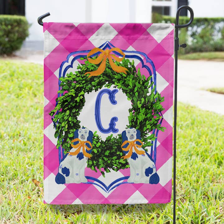 Personalized Monogram Initial Garden Flag, Chinoiserie for wholesale by Boutique Monogram