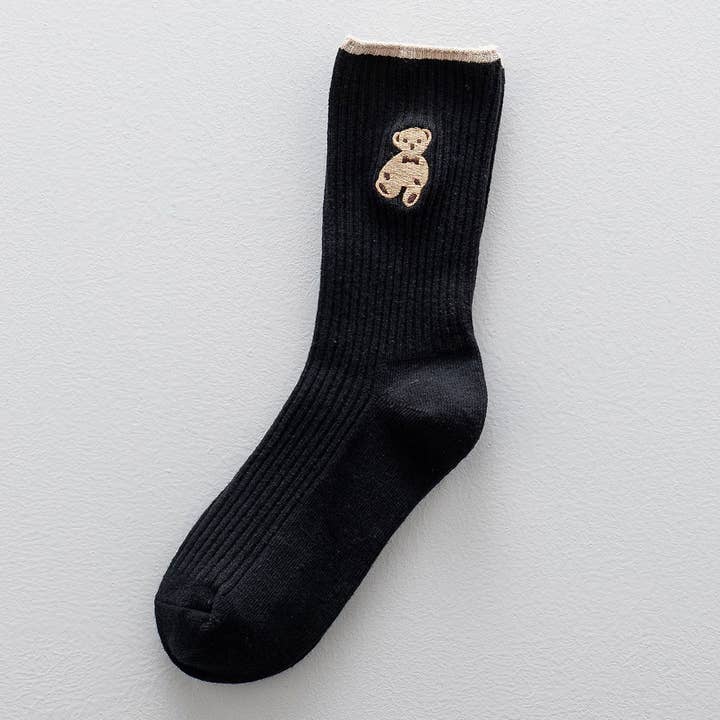 ACCITY - Wholesale Socks - Women's - Brown Bear Embroidery Cotton Crew socks_CWMS1352