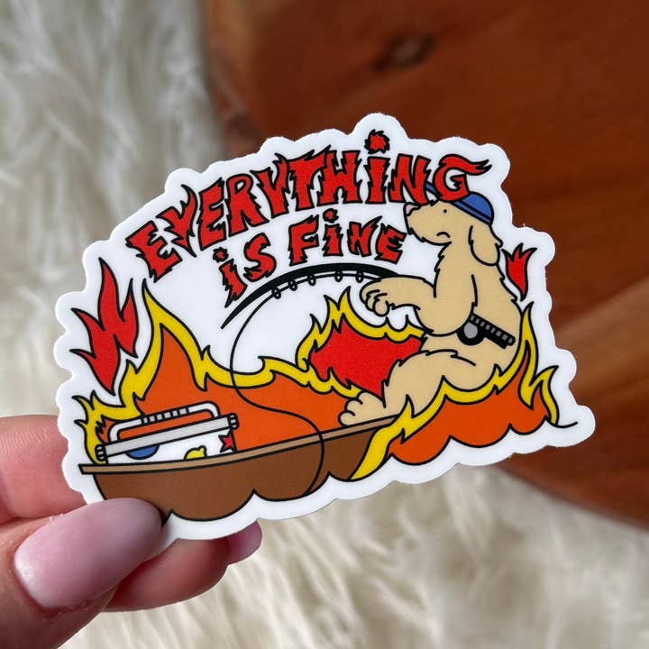 "Everything is fine!" Dog Fire Sticker for wholesale by Big Moods