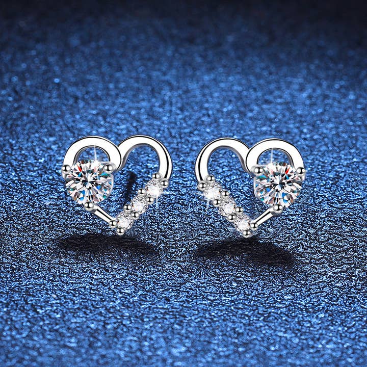Moissanite Heart Wedding Earrings in 925 Sterling Silver for wholesale by Perimade & Co. LLC