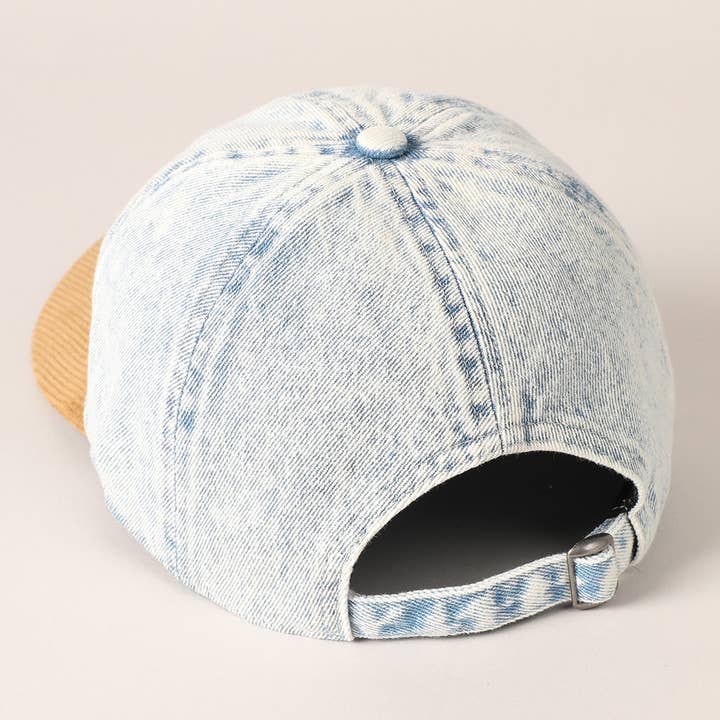 DENIM BLUE Embroidered US Flag Two Tone Baseball Cap for wholesale on Faire