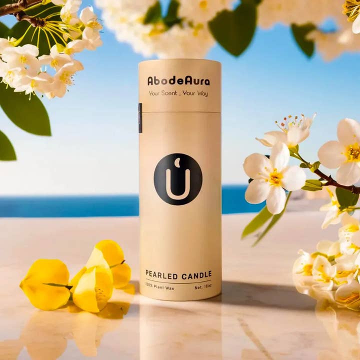 AbodeAura - Wholesale Jar/Filled Candle - White Pearled Candle - Oceanic Blossom Scented