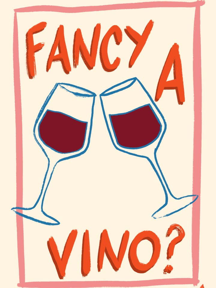 Fancy a Vino | Kitchen Wine Print for wholesale by Peak Prints
