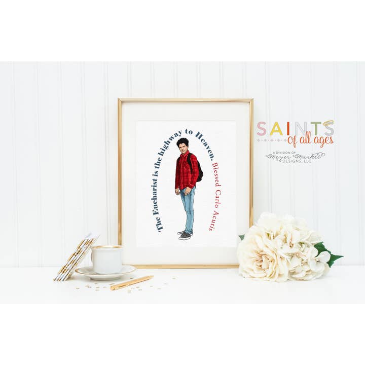 Blessed Carlo Acutis poster print. Blessed Carlo Wall Art. First Communion. Kids Room Prayer Poster. Baptism Gift. Blessed Carlo Acutis Gift for wholesale by Meyer Market Designs
