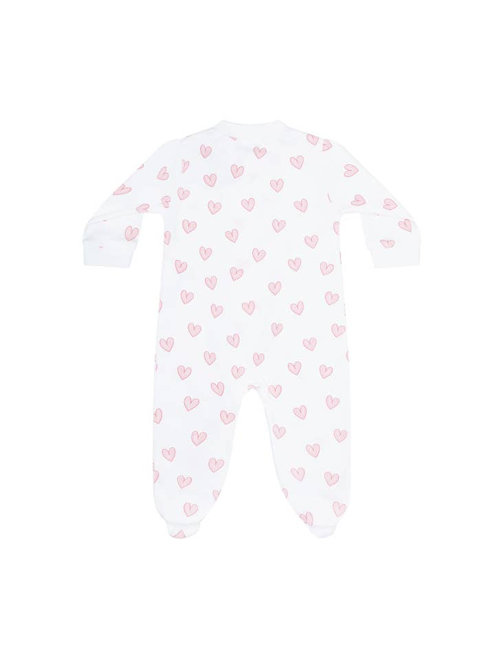 Pink Heart Print Zipper Footie for wholesale on Faire