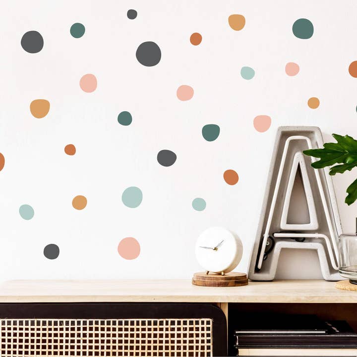 Conjunto de 140 Autocolantes de Parede com Bolinhas em Tons Terrosos, Decalques de Parede Boho com Bolinhas, Decoração de Parede para Quarto de Bebé em Cores Suaves, Autocolantes Neutros para Quarto de Criança por atacado de Decals Online