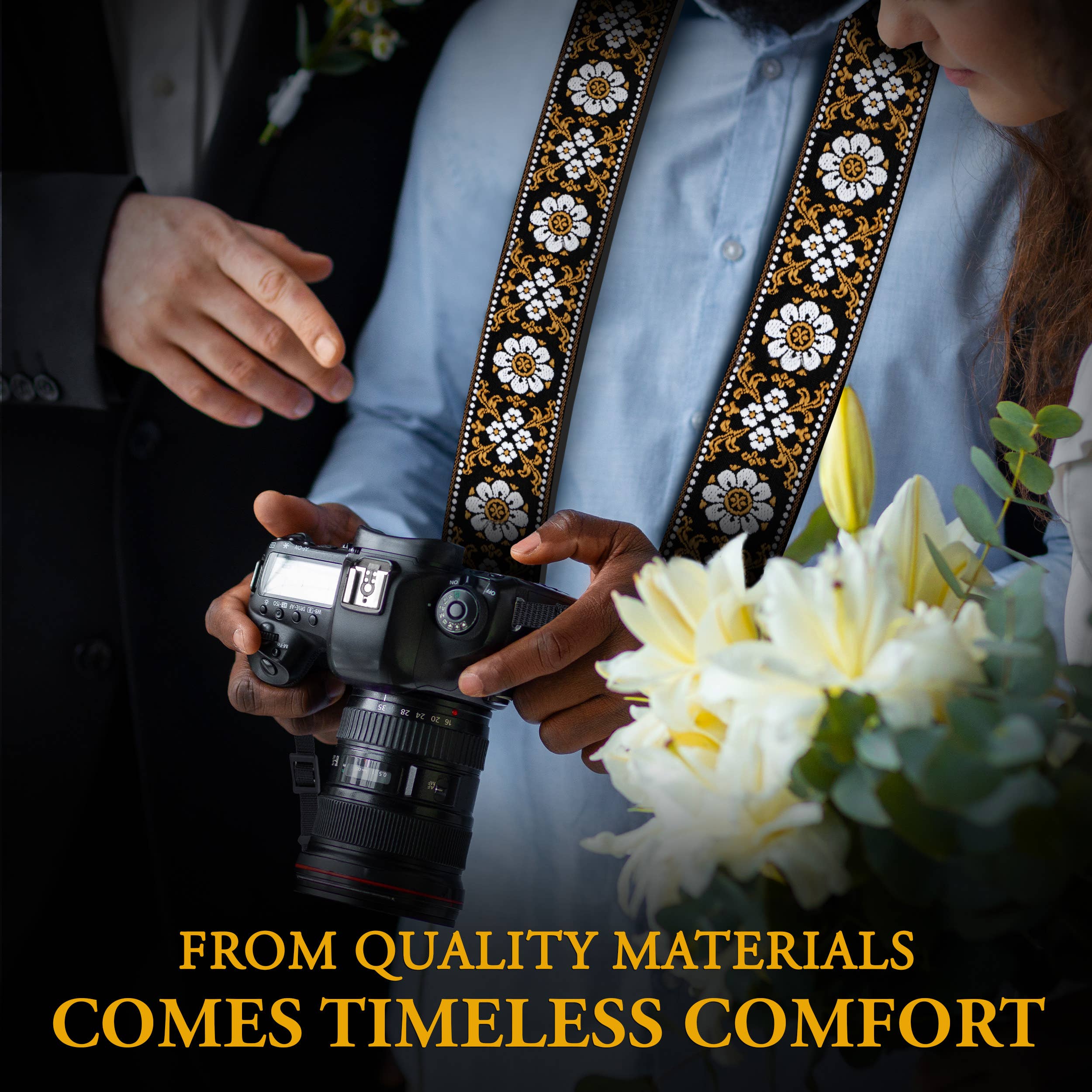 Gradzo – wholesale Camera strap – Custom Embroidery Camera Strap - Brown Flowers Camera Strap7