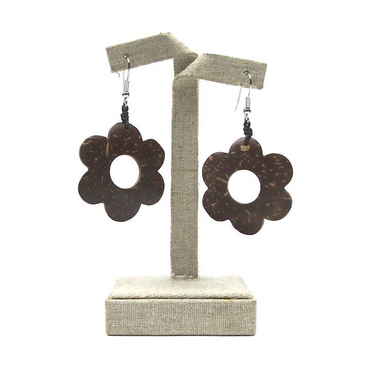 Talia coconut wood flower earrings for wholesale by Katie and Company