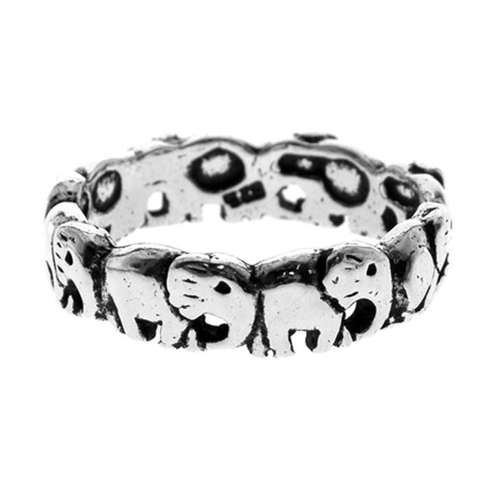 Anel de banda de elefantes marchando Anya por atacado de Kali Ma Designs - Sterling Silver Jewellery