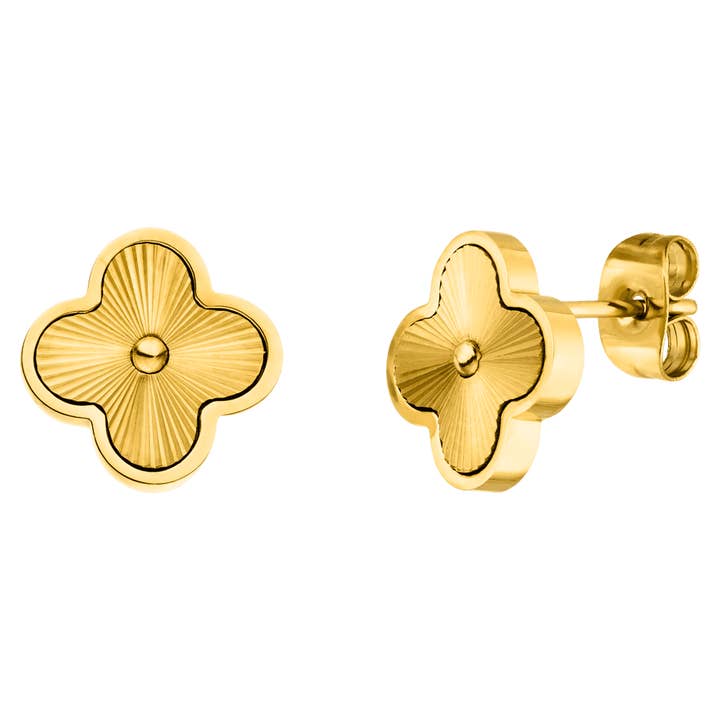 Shine Clover ear studs | 18K gold plated and other Purchase Wholesale gold tuxedo studs. Free Returns & Net 60 Terms on Faire trending on Faire.