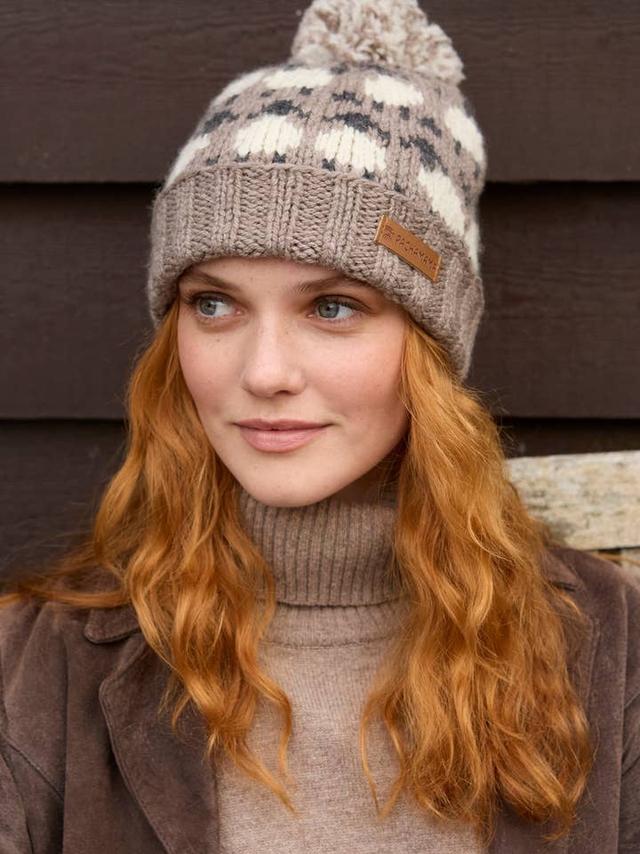 Får Mjuk Merinoull Stickad Bobble Mössa Svamp för wholesale av Pachamama Ltd