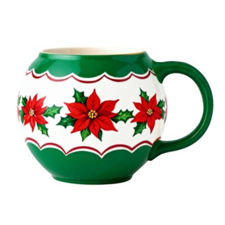 16 oz. Vintage Poinsettia Mug - Green for wholesale by Mr. Christmas