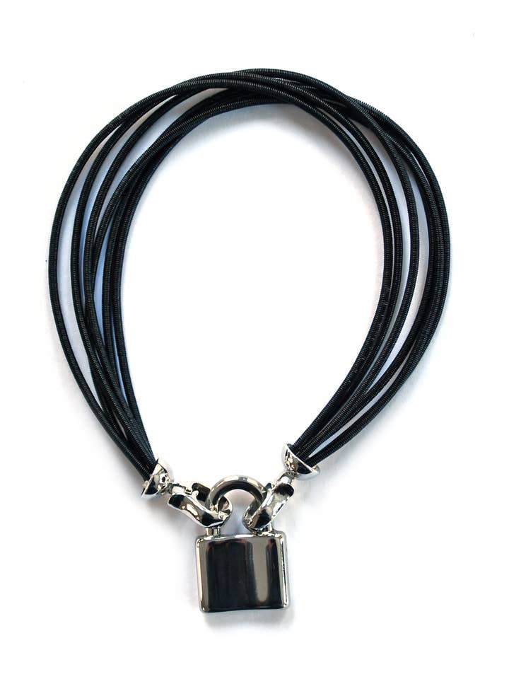 Black Wire Charm Bracelet with Lock Pendant for wholesale by Sea Lily