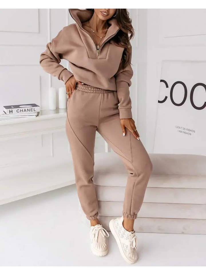 Queen Fashion - Wholesale Top & Skirt Set - Women's - Chic Half-Zip Lounge Set for Everyday Boutique Styling
9