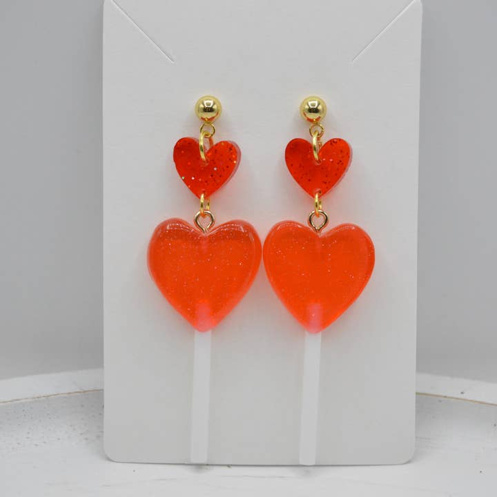 The Adorned Fox – wholesale Dangle earrings – Heart Lollipop Earrings, Resin, love, Valentine’s Day3