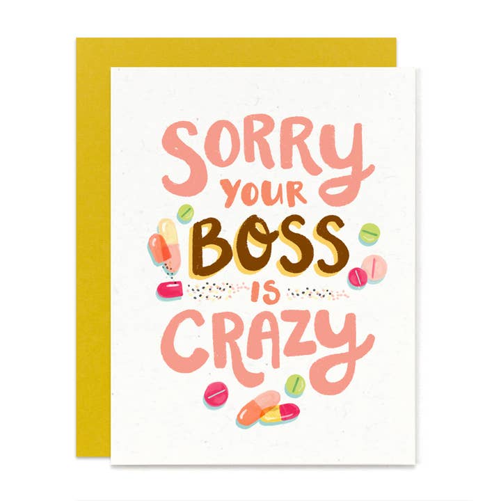 Crazy Boss Sympathy Card for wholesale by Paper Pony Co.