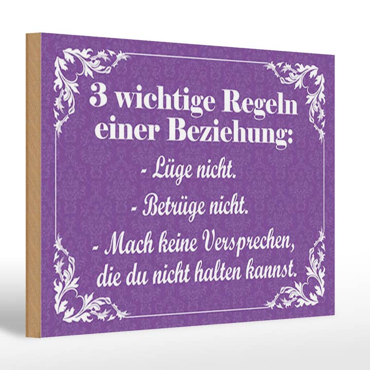 Wooden Sign Saying 20x30cm 3 Important Rules of a Relationship for wholesale by Femer