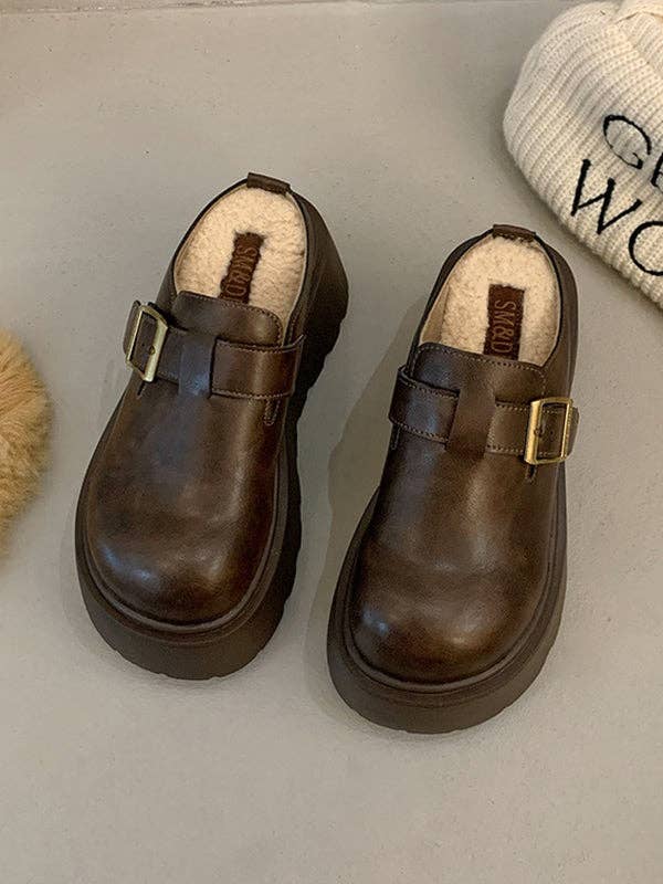 VividLux - Wholesale Loafers - Women's - Belt Buckle Round-Toe Split-Joint Loafers Platform Shoes Slippers&Mules