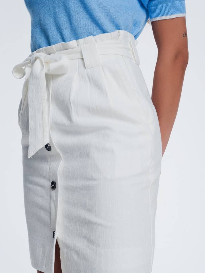 White Mini cream skirt with front buttons for wholesale on Faire0