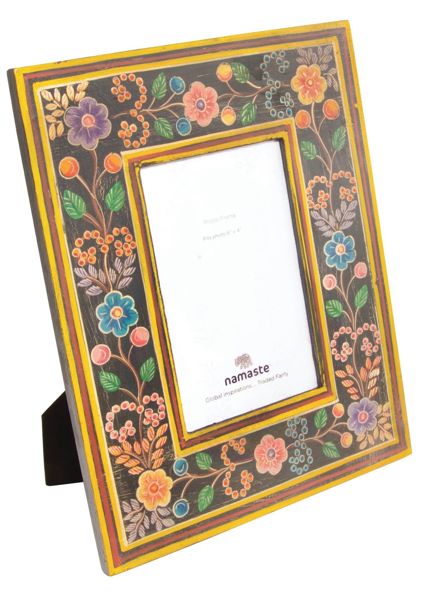 Namaste – wholesale Picture frame – Hand Painted Wooden Photo Frame - Vibrant Flower Design1