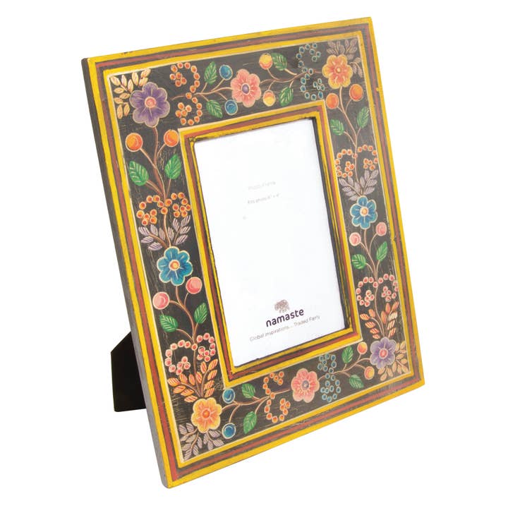 Namaste - Wholesale Picture Frame - Hand Painted Wooden Photo Frame - Vibrant Flower Design1