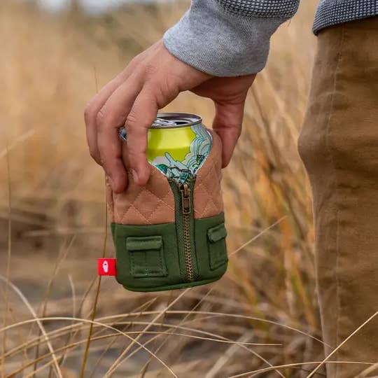 Insulated Can Cooler - The Bird Dog -Olive Green & Dry Grass for wholesale by Puffin Drinkwear