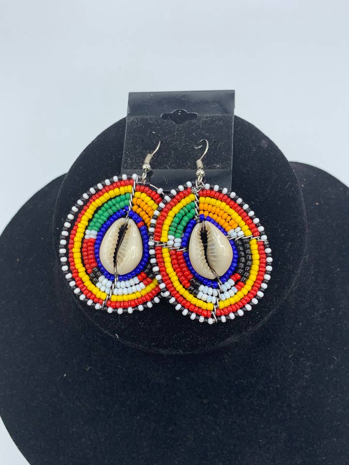 Masai Beaded Earrings With a Cowrie Shell for wholesale by KENYAN SAFARI DESIGNS